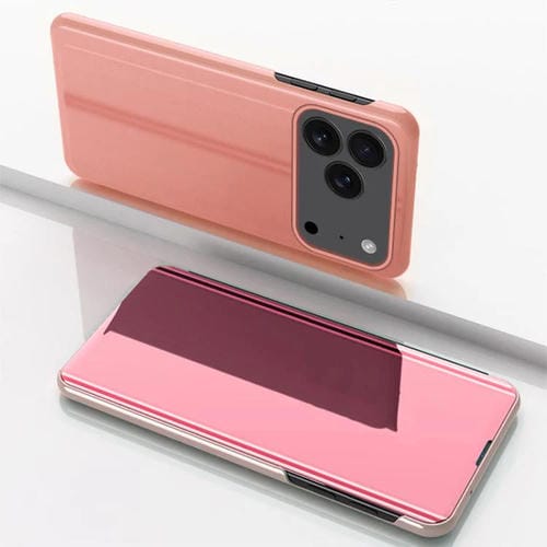 Funda de cuero con tapa horizontal y espejo chapado para iPhone 17 Pro con soporte (oro rosa)