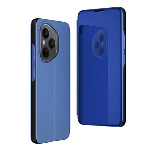 Funda de cuero con tapa horizontal y espejo chapado de 160,8 mm para Honor 400 Pro Global con soporte (azul)
