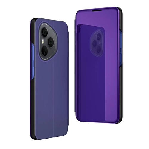 Funda de cuero con tapa horizontal y espejo chapado de 160,8 mm para Honor 400 Pro Global con soporte (morado y azul)