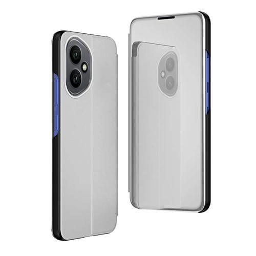 Funda de cuero con tapa horizontal y espejo plateado para Honor 400 Global (156,5 mm) con soporte (plateada)