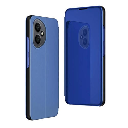Funda de cuero con tapa horizontal y espejo chapado de 156,5 mm para Honor 400 Global con soporte (azul)