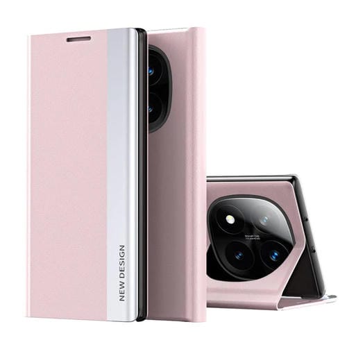 Funda de Cuero con Adsorción Lateral Galvanizada para Xiaomi Redmi Note 14 Pro+ 5G (Rosa)