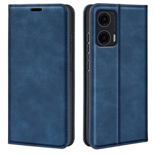 Funda de Cuero con Ventosa Magnética para Motorola Moto G35 5G Retro-Skin (Azul Oscuro)