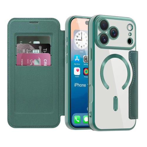 Funda de cuero antirrobo MagSafe RFID para iPhone 17 Pro Max (verde)