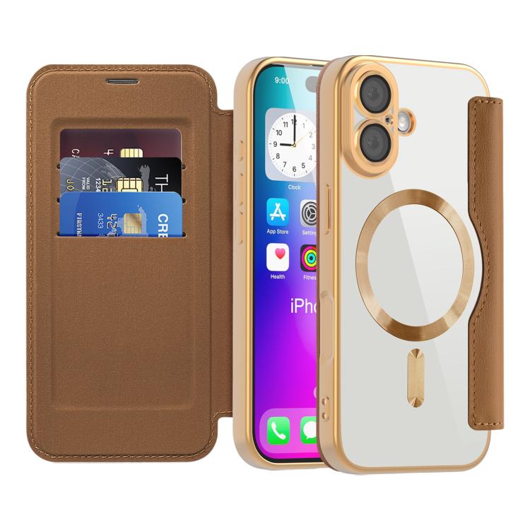 Funda de cuero con diseño de rombos y protección Magsafe RFID para iPhone 17 (marrón)