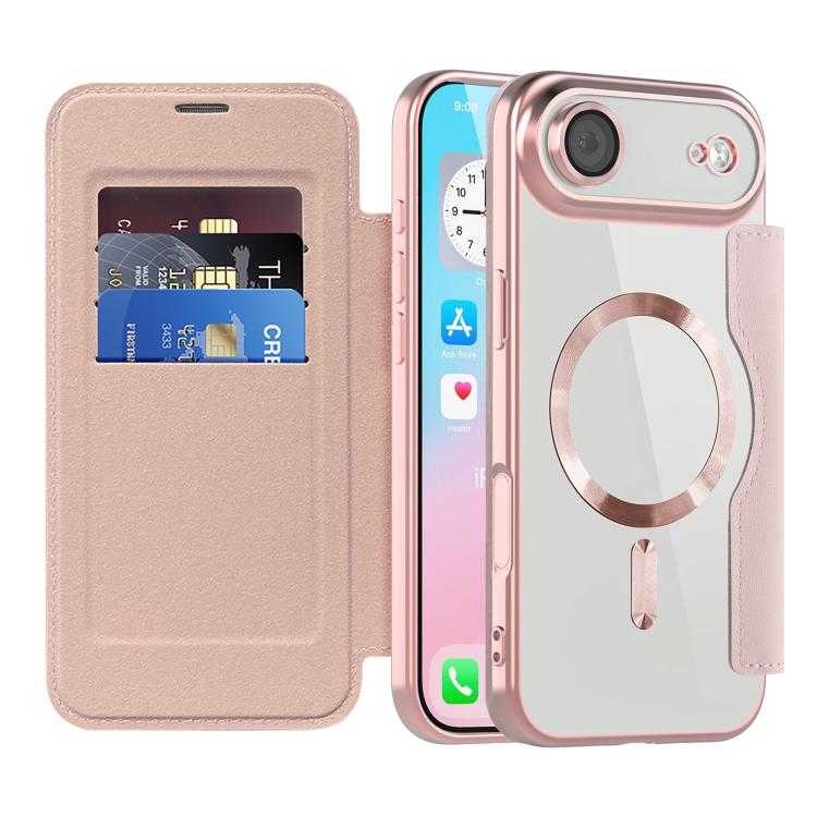 Funda de cuero con diseño de rombos y Magsafe RFID antirrobo para iPhone 17 Air Shield (rosa)