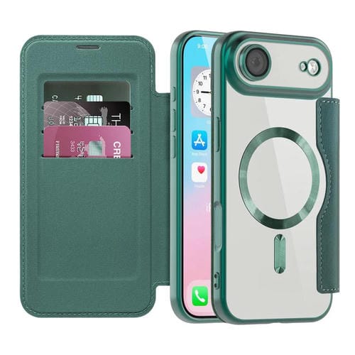 Funda de cuero con diseño de rombos y Magsafe RFID antirrobo para iPhone 17 Air Shield (verde)