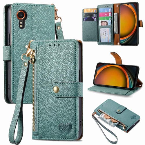 Funda de Cuero para Samsung Galaxy Xcover 7 Love Zipper Lanyard para Teléfono (Verde)