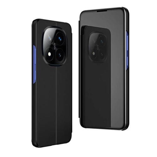 Funda de Cuero con Tapa Horizontal y Espejo Chapado para Xiaomi Redmi Note 14 Pro+ 5G con Soporte (Negro)