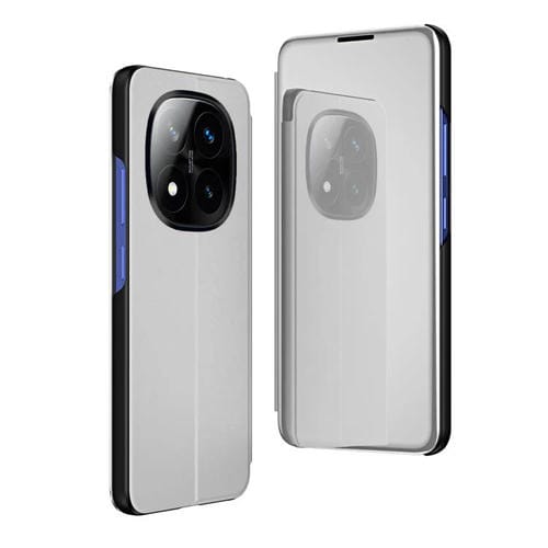 Funda de Cuero con Tapa Horizontal y Espejo Plateado para Xiaomi Redmi Note 14 Pro+ 5G con Soporte (Plateada)