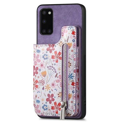 Estuche para Teléfono Samsung Galaxy A21S con Billetera y Cremallera Pintada Retro (Púrpura)