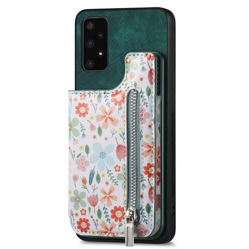 Estuche para teléfono Samsung Galaxy A23 con billetera y cremallera pintada retro (Verde)