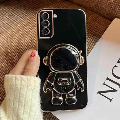 Funda para Teléfono Samsung Galaxy A02S con Soporte Astronauta y Galvanoplastia (Negro)
