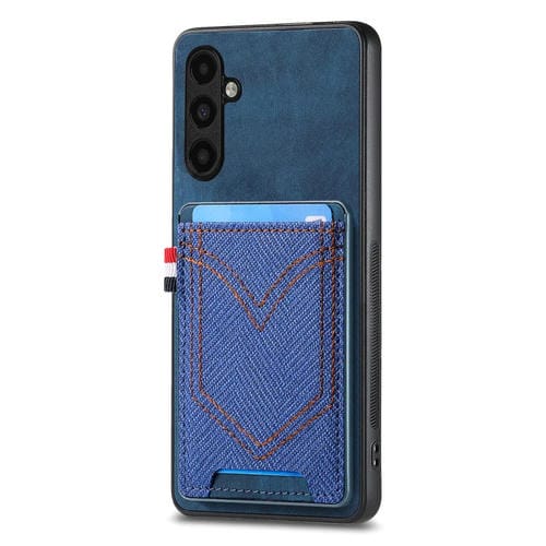 Funda para Teléfono Samsung Galaxy A54 5G Piel de Cuero Textura Vaquera Ranura para Tarjeta (Azul)