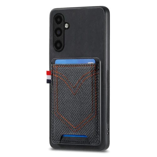 Funda para Teléfono Samsung Galaxy A54 5G Piel de Cuero Textura Vaquera Ranura para Tarjeta (Negro)