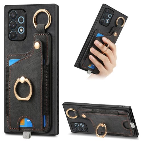 Funda para Teléfono Samsung Galaxy A23 con Bolsa para Tarjeta Anillo y Lazo (Negro)
