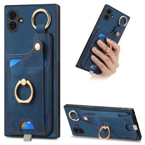 Funda para Teléfono Samsung Galaxy A04 4G con Bolsa para Tarjeta Anillo y Lazo (Azul)
