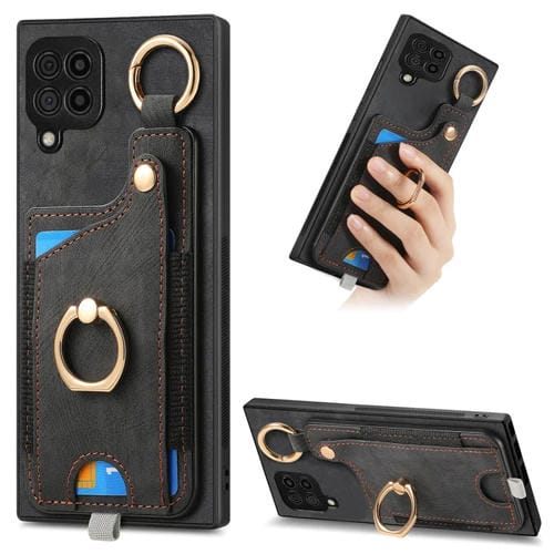 Funda para Samsung Galaxy M33 5G con Bolsa para Tarjeta Anillo y Lazo para Colgar (Negro)