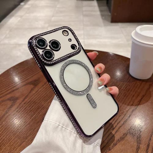 Funda de TPU MagSafe con revestimiento de diamante para iPhone 17 Pro Max (morado)