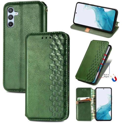 Funda Cuero Magnética Samsung Galaxy A36 5G Diseño Cuadrícula Cúbica (Verde)