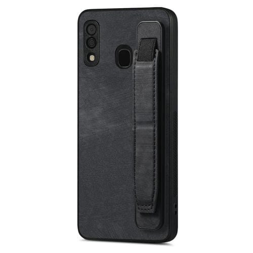 Funda de teléfono Samsung Galaxy A30 con soporte de pulsera retro (Negro)
