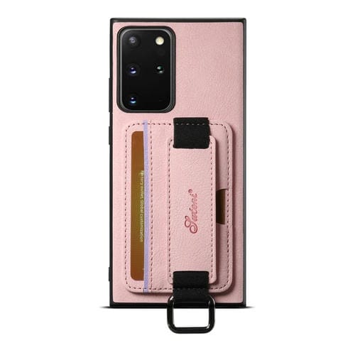 Funda para Teléfono Samsung Galaxy Note20 5G Suteni H13 con Correa para Muñeca de Cuero Litchi (Rosa)