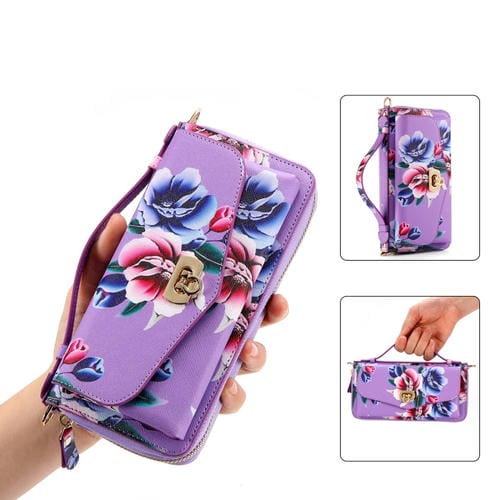 Funda de Cuero Samsung Galaxy S22+ 5G con Billetera y Cremallera Multifuncional (Púrpura)