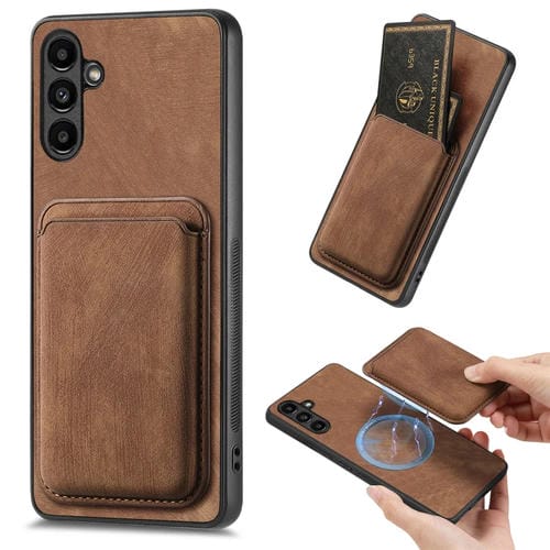 Funda de teléfono Samsung Galaxy A54 5G magnética con bolsa de tarjeta de cuero retro (Marrón)