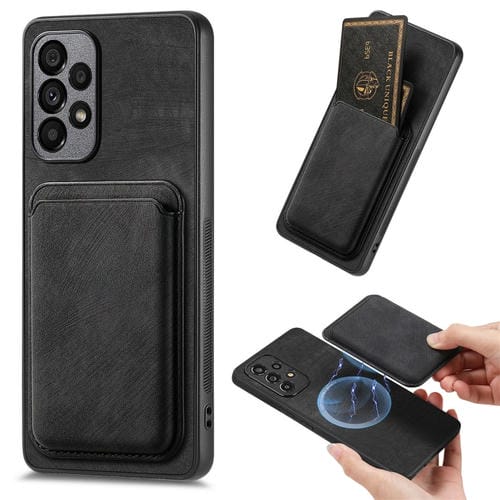 Funda de Teléfono Samsung Galaxy A53 Magnética con Bolso de Tarjeta de Cuero Retro (Negro)