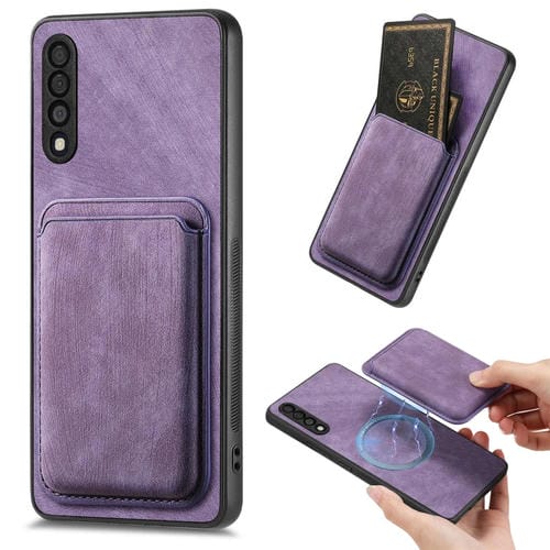Funda de telĂ©fono Samsung Galaxy A50S magnĂ©tica con bolso de tarjeta de cuero retro (PĂșrpura)
