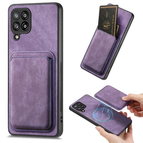 Funda de TelĂ©fono Samsung Galaxy A42 5G MagnĂ©tica con Bolsa de Tarjeta Cuero Retro (PĂșrpura)