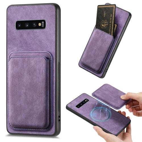 Funda para Samsung Galaxy S10 + Bolsa de Tarjeta MagnĂ©tica de Cuero Retro (PĂșrpura)
