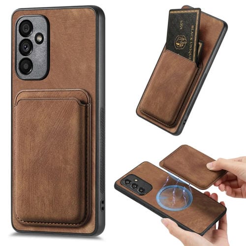 Funda de Teléfono Samsung Galaxy A34 5G Magnética con Bolsa de Tarjeta Cuero Retro (Marrón)