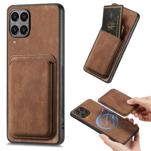 Funda de Teléfono Samsung Galaxy A12 5G Magnética con Bolsa de Tarjeta de Cuero Retro (Marrón)
