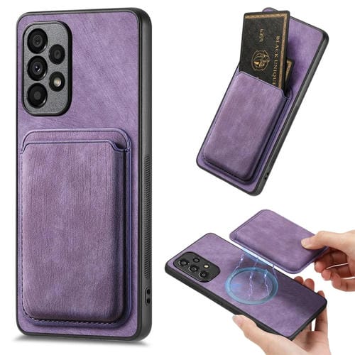 Funda de telĂ©fono Samsung Galaxy A33 5G magnĂ©tica con bolsa de tarjeta de cuero retro (PĂșrpura)