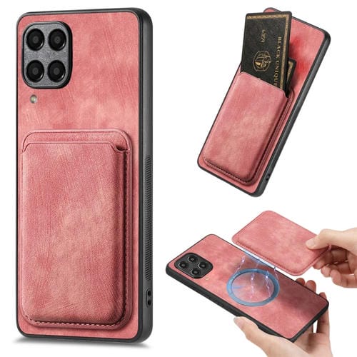 Funda de Teléfono Samsung Galaxy A22 4G Magnética con Bolsa de Tarjeta de Cuero Retro (Rosa)