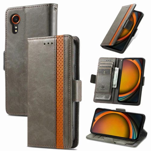 Funda para Samsung Galaxy Xcover 7 Caseneo Splicing de Cuero con Hebilla Magnética Dual (Gris)