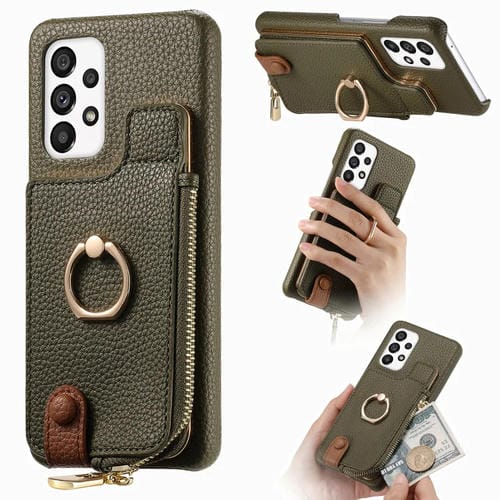Funda para Teléfono Samsung Galaxy A53 Litchi Leather Oil Edge Ring Zipper Wallet Back (Verde)