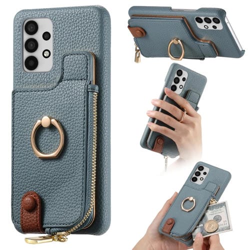 Funda para Samsung Galaxy A52 Litchi Leather Oil Edge Ring Zipper Wallet Back (Azul)