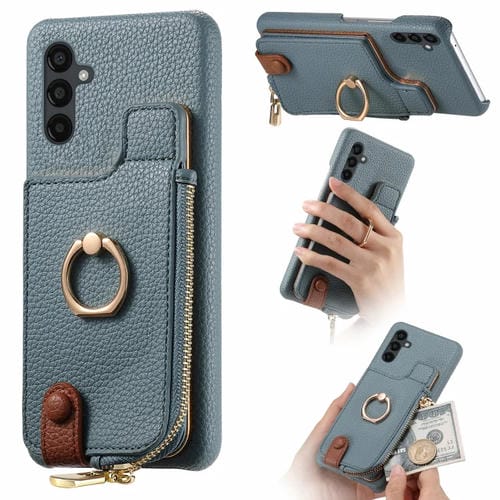 Funda para Teléfono Samsung Galaxy A34 Litchi Leather Oil Edge Ring Zipper Wallet Back (Azul)