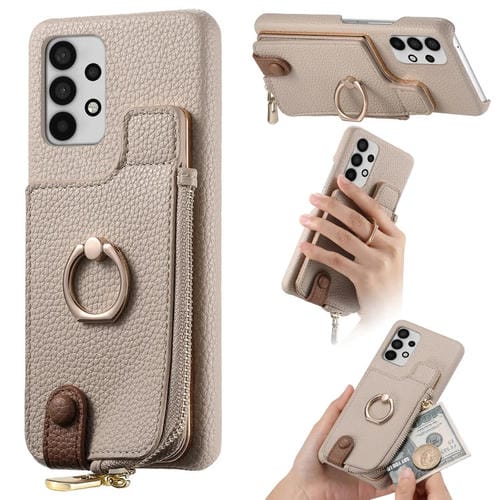 Funda para Samsung Galaxy A32 5G Litchi Leather Oil Edge Ring Zipper Wallet Back (Blanco)