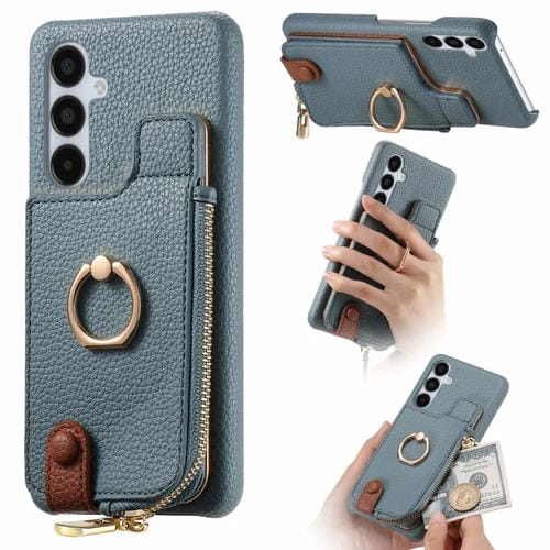 Funda para Samsung Galaxy A15 Litchi Leather Oil Edge Ring Zipper Wallet Back (Azul)