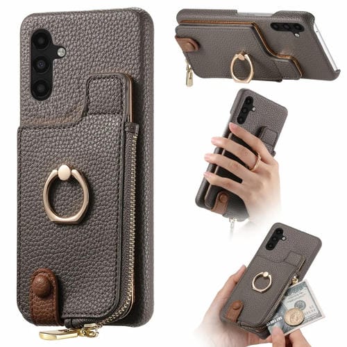 Funda para Samsung Galaxy A13 5G Litchi Leather Oil Edge Ring Zipper Wallet Back (Gris)