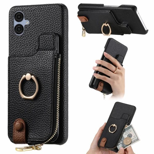 Funda para Teléfono Samsung Galaxy A04E Litchi Leather Oil Edge Ring Zipper Wallet (Negro)