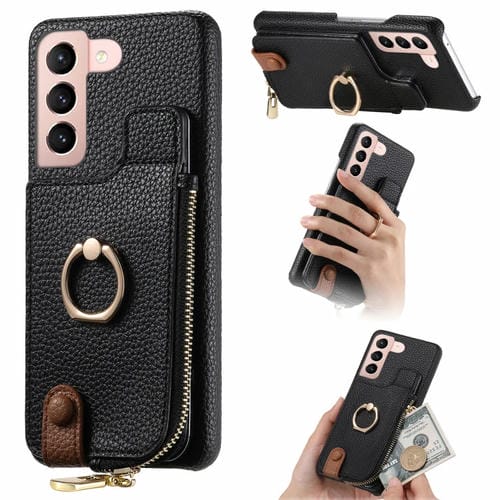 Funda para Samsung Galaxy S21 Ultra 5G Litchi Leather Oil Edge Ring Zipper Wallet Back (Negro)