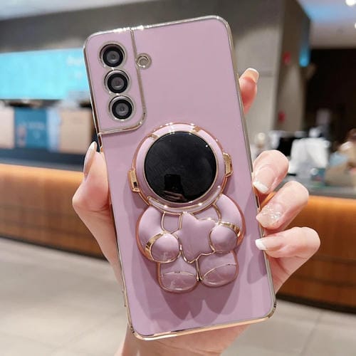 Estuche para Teléfono Samsung Galaxy A34 5G Embrace Stars con Soporte Astronauta Galvanizado (Púrpura)