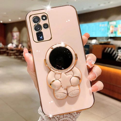 Estuche para Teléfono Samsung Galaxy S20 Ultra Embrace Stars con Soporte Astronauta Galvanizado (Rosa)