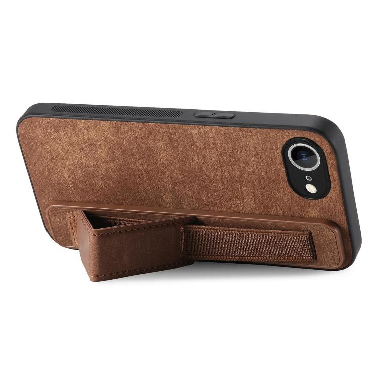 Funda de Cuero con Parte Trasera para iPhone 16E con Soporte para Pulsera (Marrón)