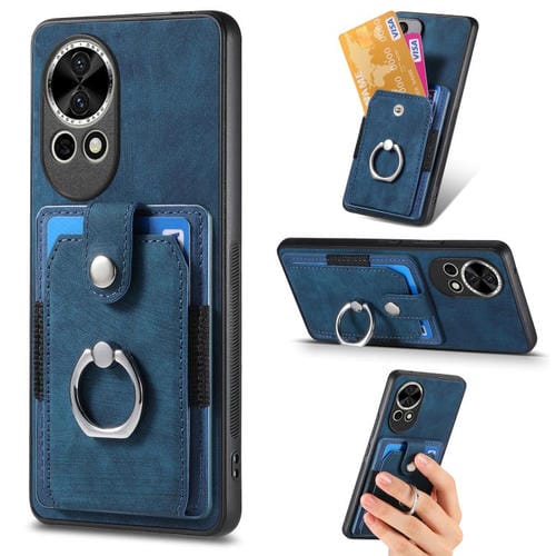 Funda para Teléfono Huawei Nova 13 con Tarjetero y Anillo Tacto de Piel (Azul)