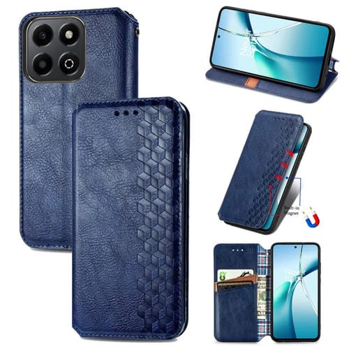 Funda de Cuero Magnética Honor 200 con Rejilla Cúbica Inteligente (Azul)